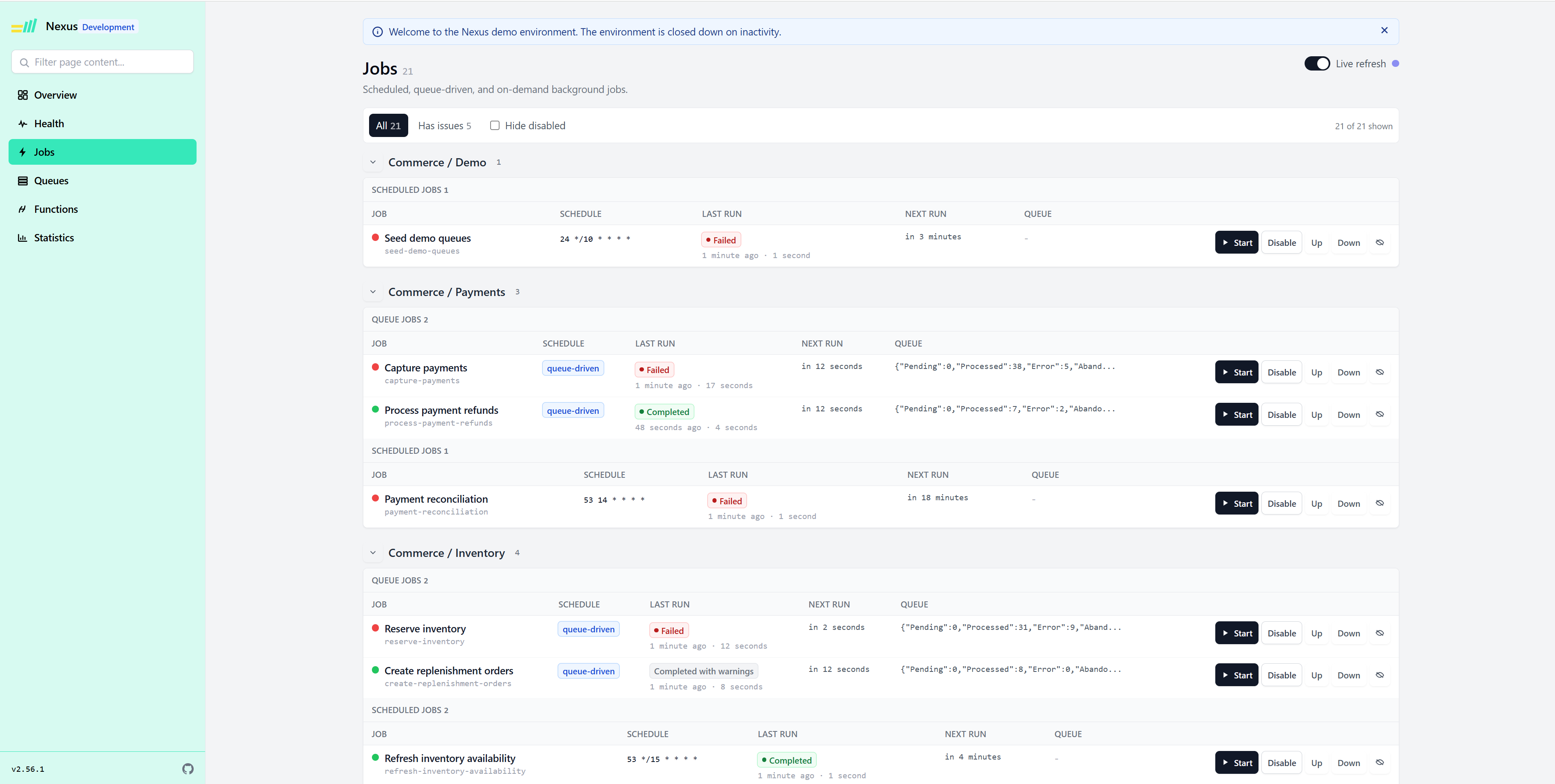 Nexus admin-UI: jobbvy med schemalagda, köstyrda och on-demand-jobb